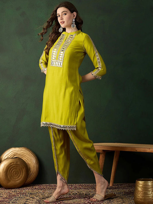 Embellished Mirror Work Tunic With Dhoti Pant Co-Ords