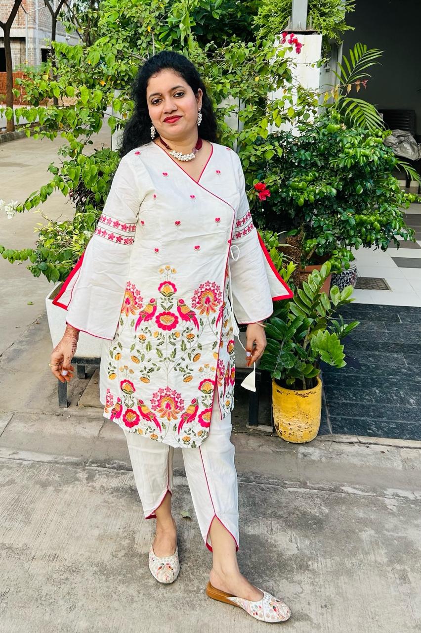 Embroidered Kurta Set with Tulip Pant - Elegant & Different