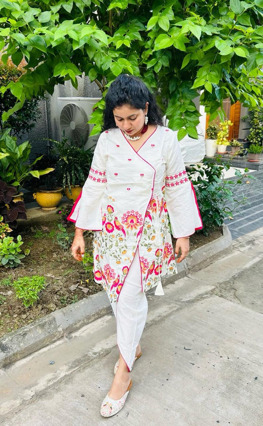 Embroidered Kurta Set with Tulip Pant - Elegant & Different