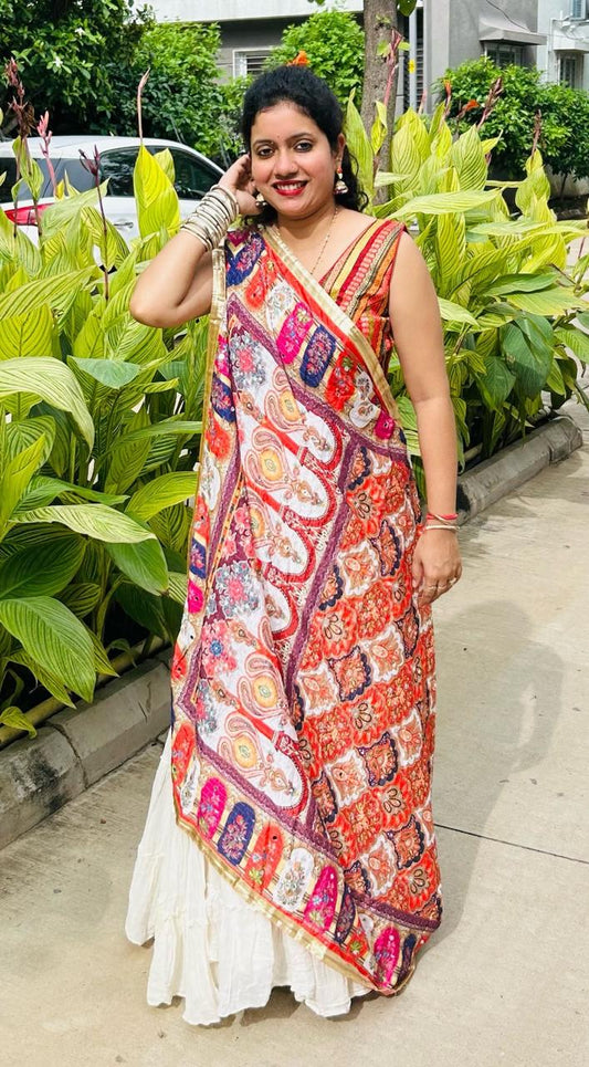 Jaipuri Dupatta - Handcrafted with Mirror Work - Red