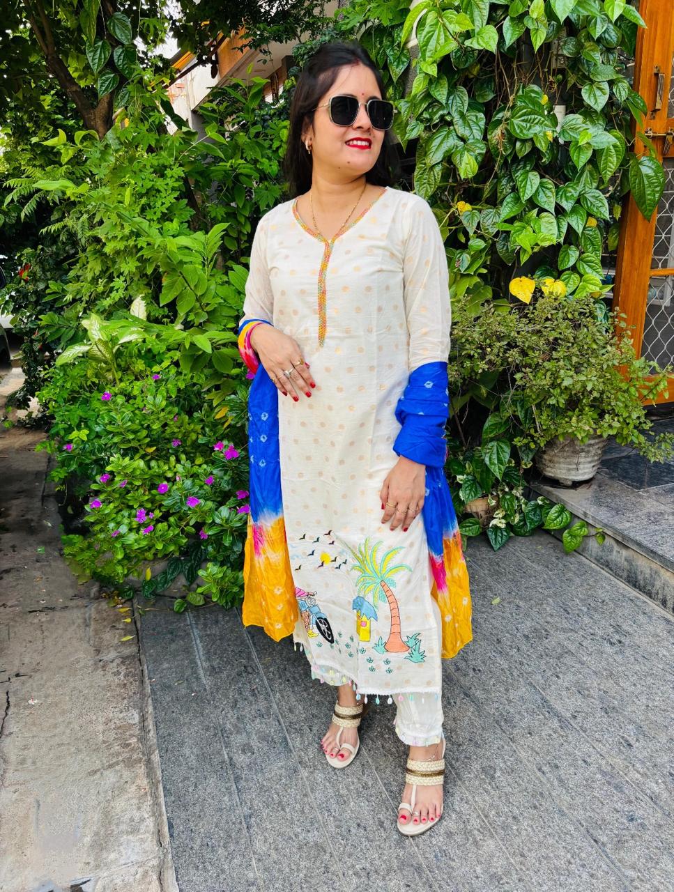 Ethnic Motifs Printed Pure Cotton Straight Kurta With Salwar & Dupatta