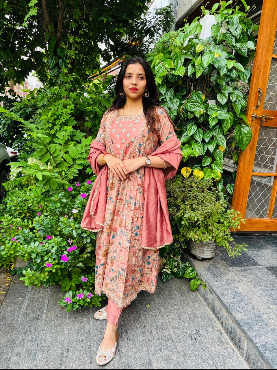 Peach Color Anarkali 3 Piece Set - Elegant Design