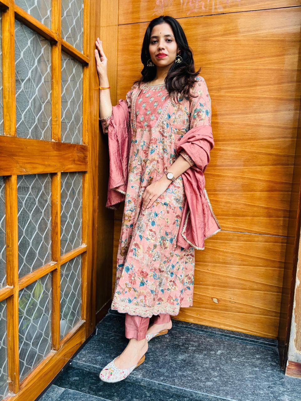 Peach Color Anarkali 3 Piece Set - Elegant Design