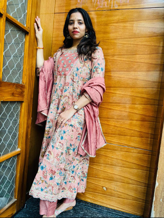 Peach Color Anarkali 3 Piece Set - Elegant Design