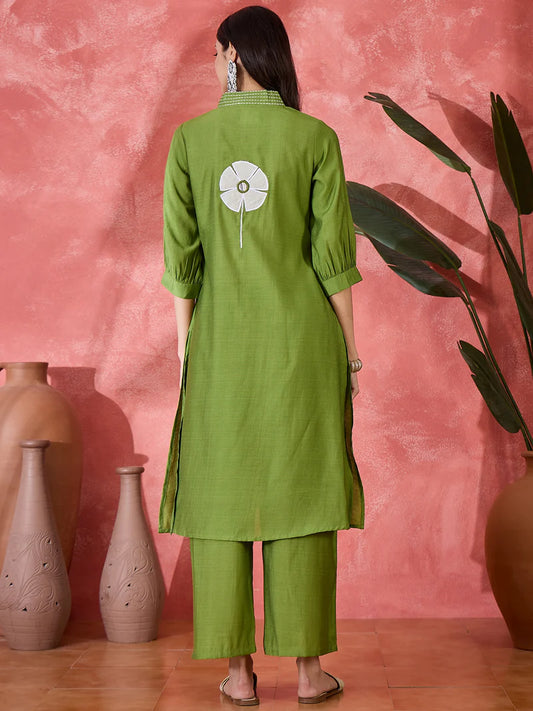 Floral Embroidered Straight Kurta With Palazzo Kurta Set