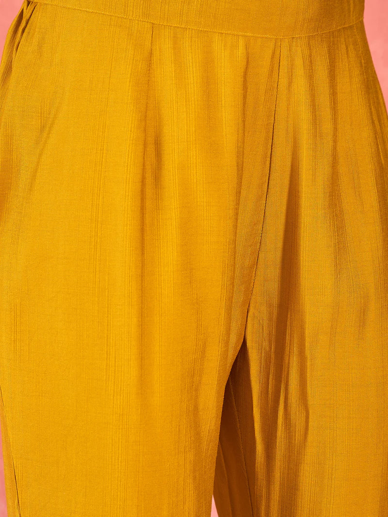 Yellow Embroidered Tunic With Trouser & Bags Co-Ords Set