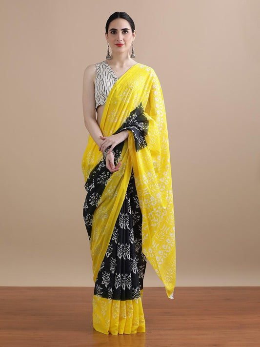 Saree Yellow Black