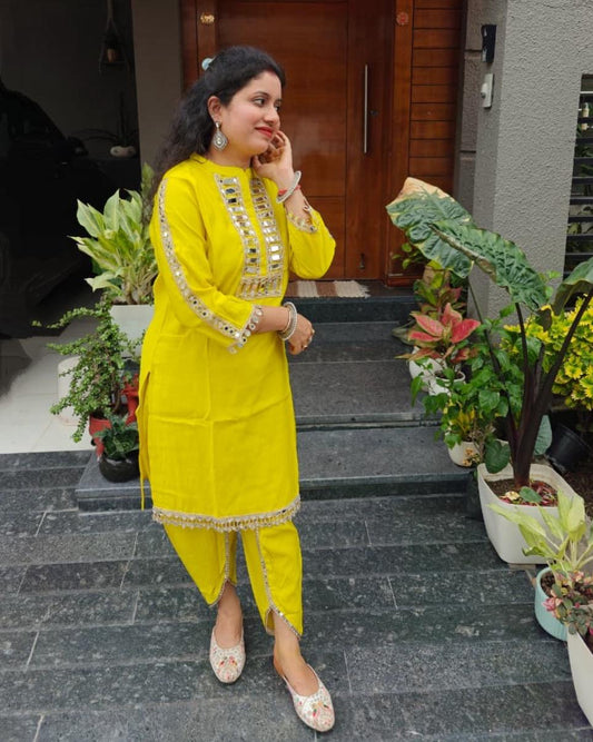 Embellished Mirror Work Tunic With Dhoti Pant Co-Ords