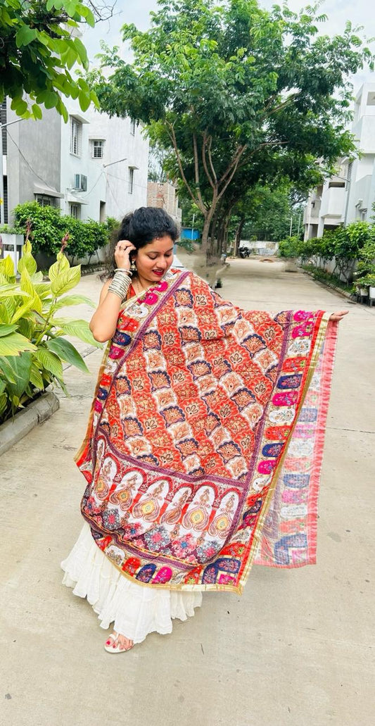 Jaipuri Dupatta - Handcrafted with Mirror Work - Red