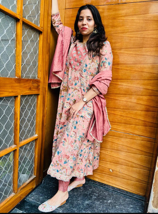 Peach Color Anarkali 3 Piece Set - Elegant Design